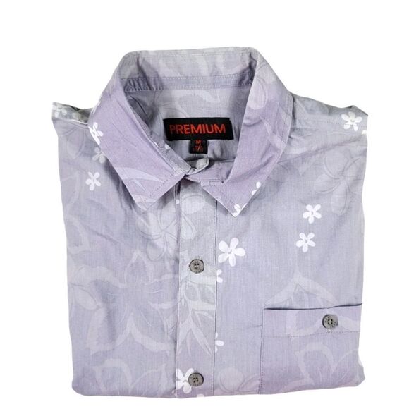 Premiums Hawaiian Grey/White Palm Trees Button Top - Picture 1 of 16